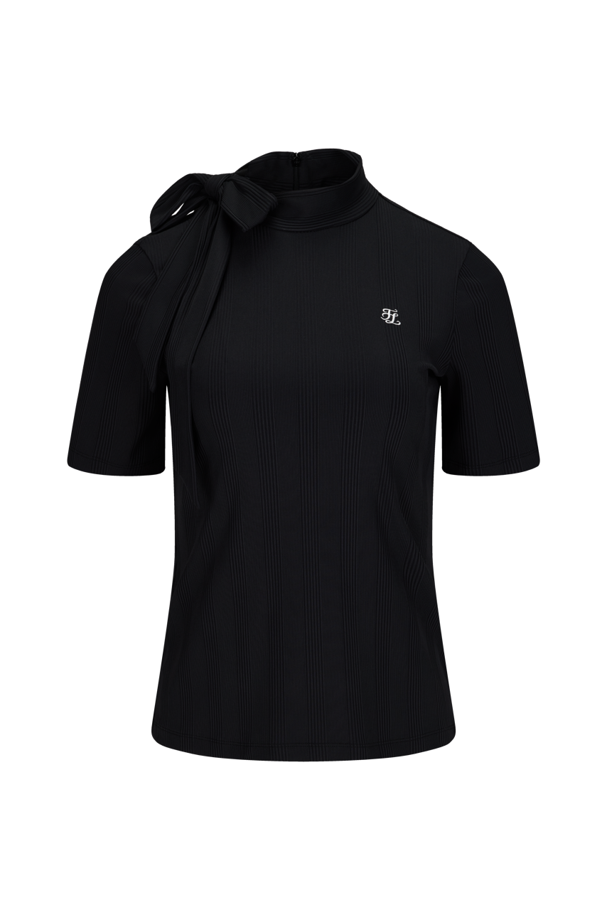 RIBBON HIGH NECK SEVEN-BUTTON T-SHIRT