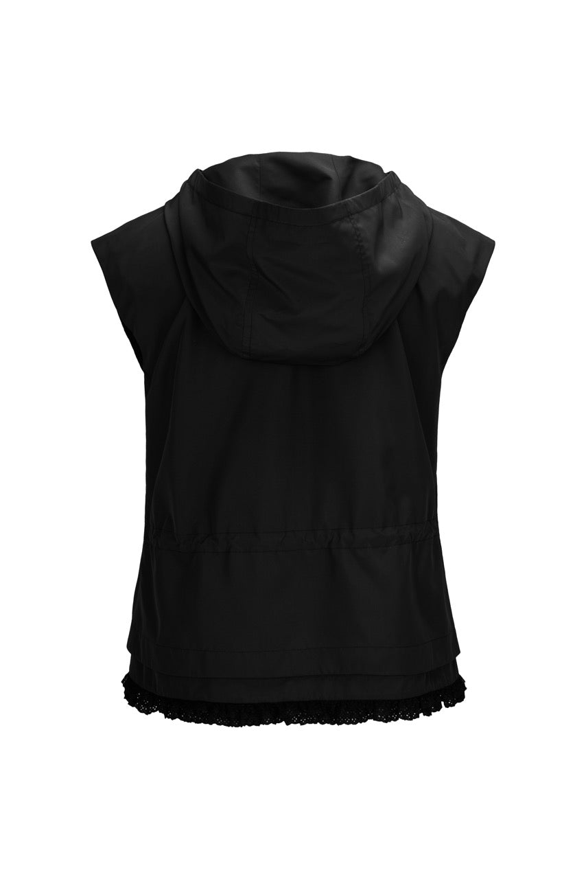 DRAWSTRING RUFFLE ZIP-UP VEST