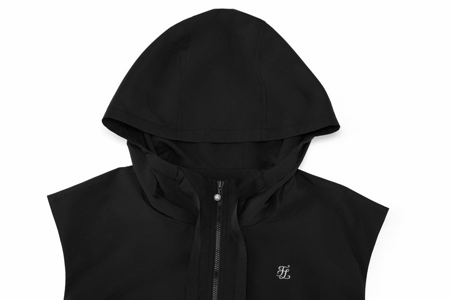 DRAWSTRING RUFFLE ZIP-UP VEST