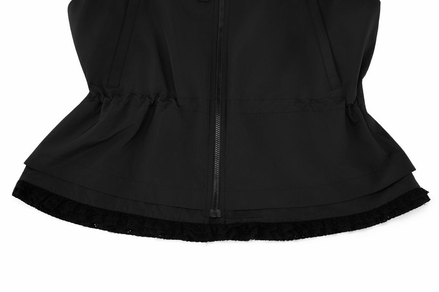 DRAWSTRING RUFFLE ZIP-UP VEST