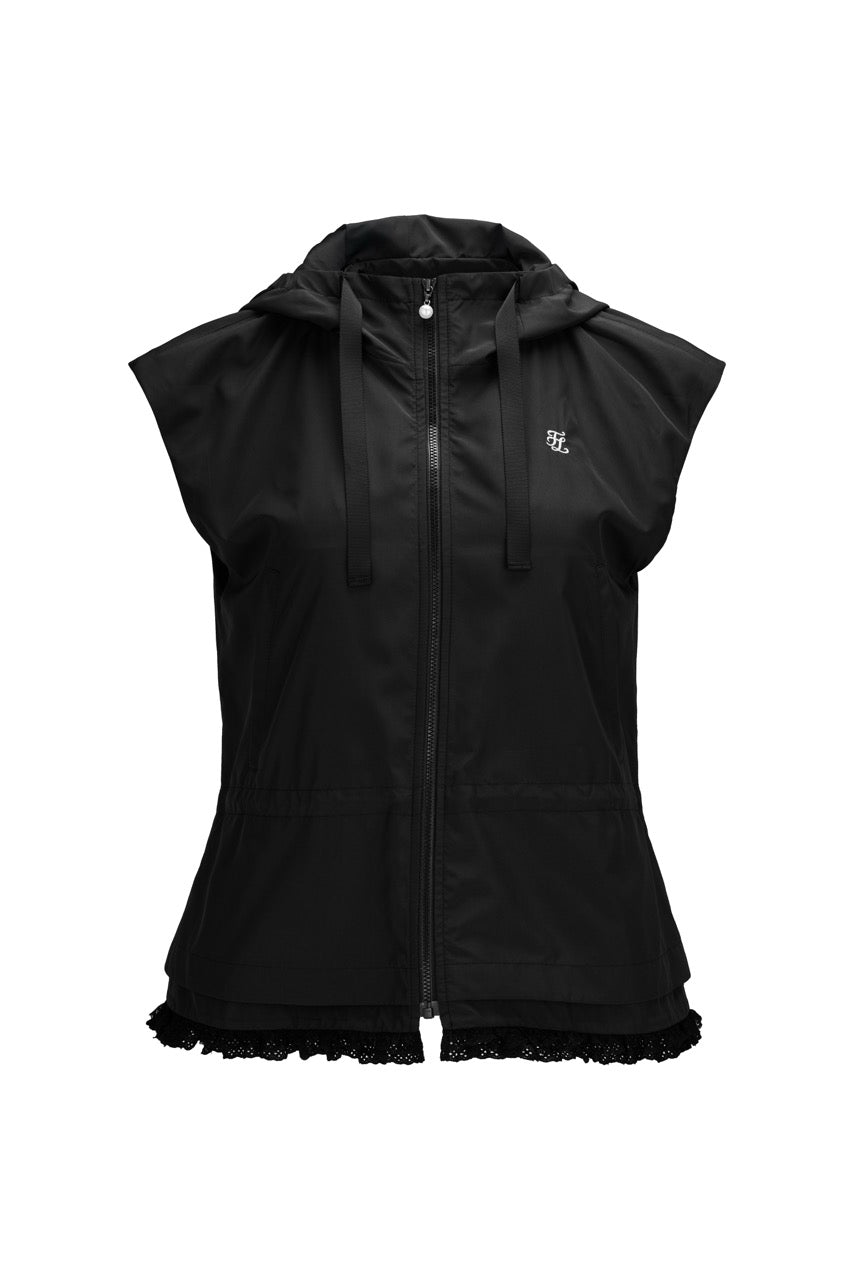 DRAWSTRING RUFFLE ZIP-UP VEST