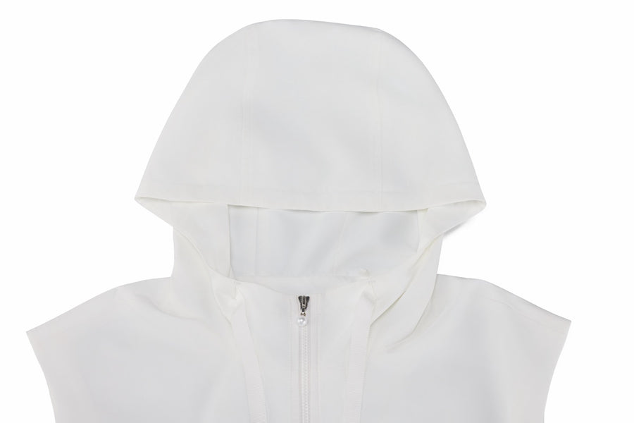 DRAWSTRING RUFFLE ZIP-UP VEST