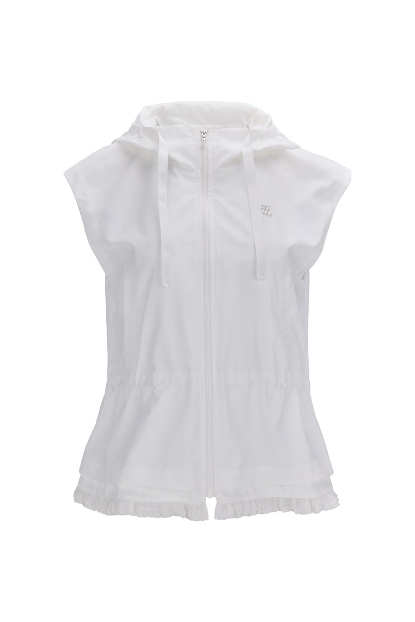 DRAWSTRING RUFFLE ZIP-UP VEST